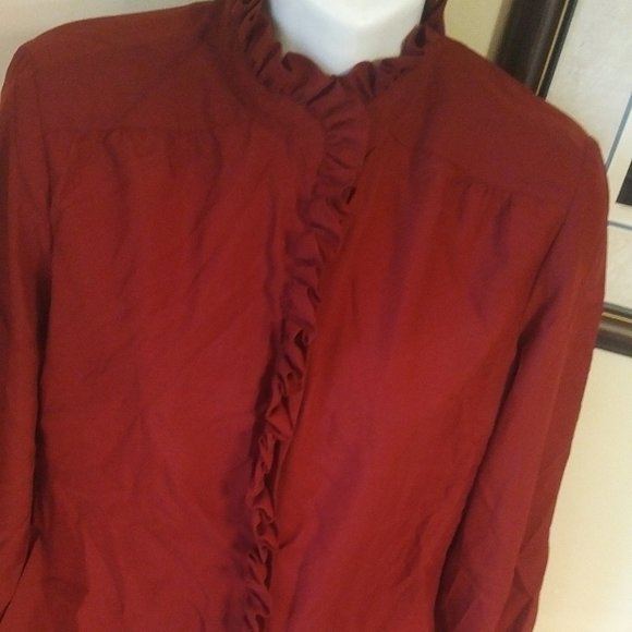 🎄10/$10    Red Ruffled 3/4 Sleeve Blouse S - Picture 1 of 7